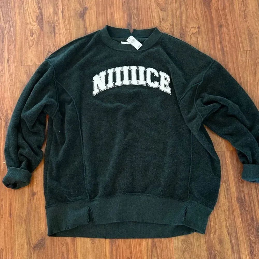 NWT aerie green "Niiiice" oversized sweatshirt size x small terrycloth
